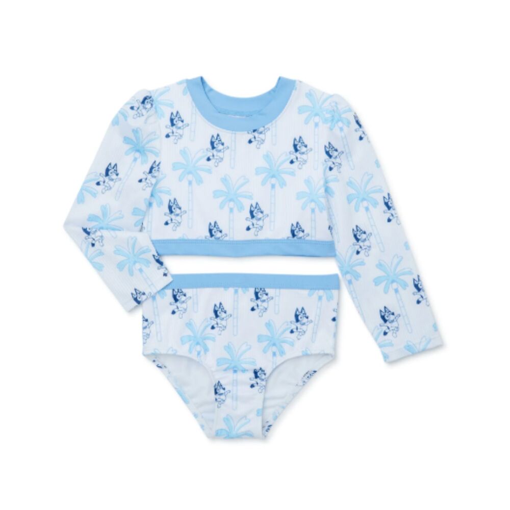 Bluey Toddler Girls 2-Piece Rash Guard Swim Set Long Sleeve Swimsuit